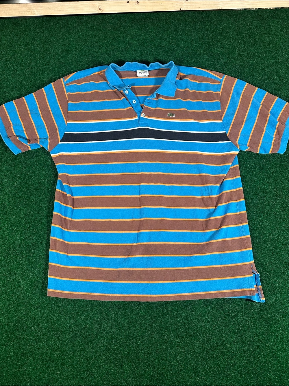 Lacoste Men’s Turquoise & Brown Striped Polo Shirt